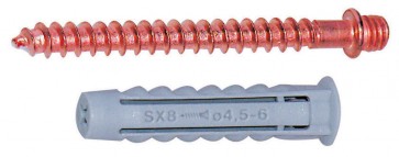 Tassello con doppia vite m6 in ottone ramato lungh. 6