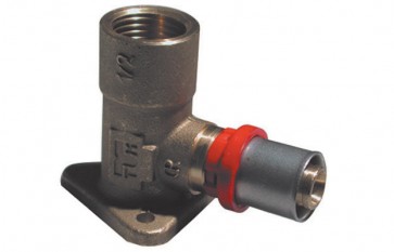 Raccordo press curvo femmina con flangia 1/2 x 14